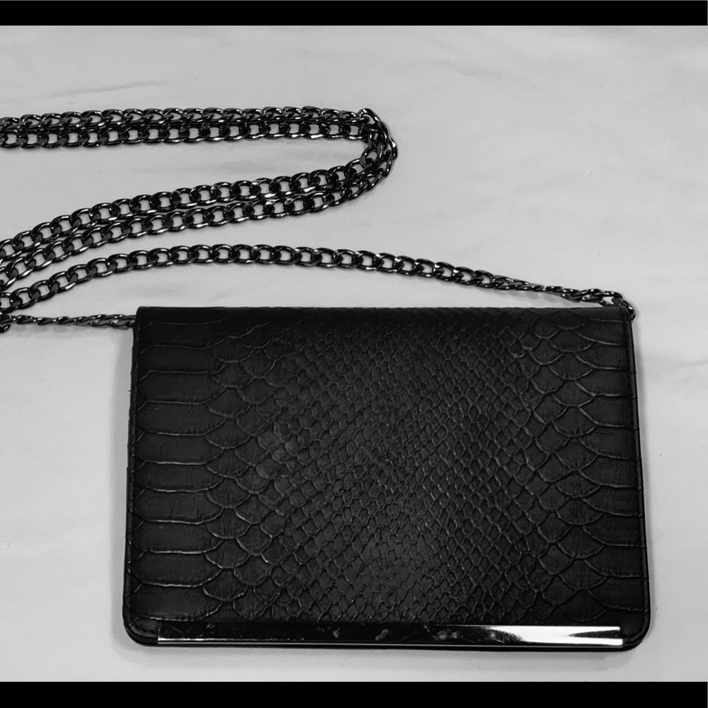Black Faux Leather Snake Print Cross Body Purse